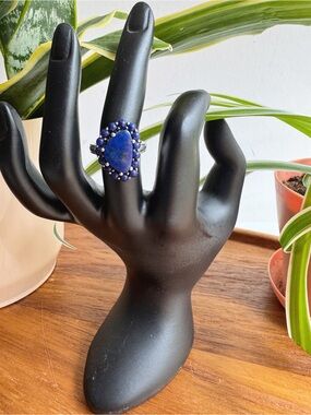 RJ Sterling Silver Lapis Lazuli Stone Cocktail Ring Size 6